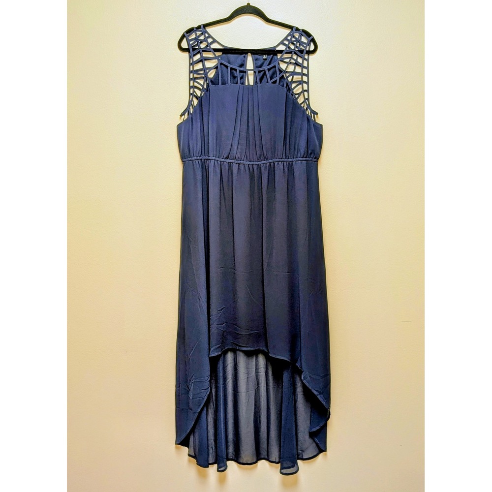 Torrid Size 2 (2X/18-20) Navy Blue Cage Neckline Hi-Low Sleeveless Chiffon Dress